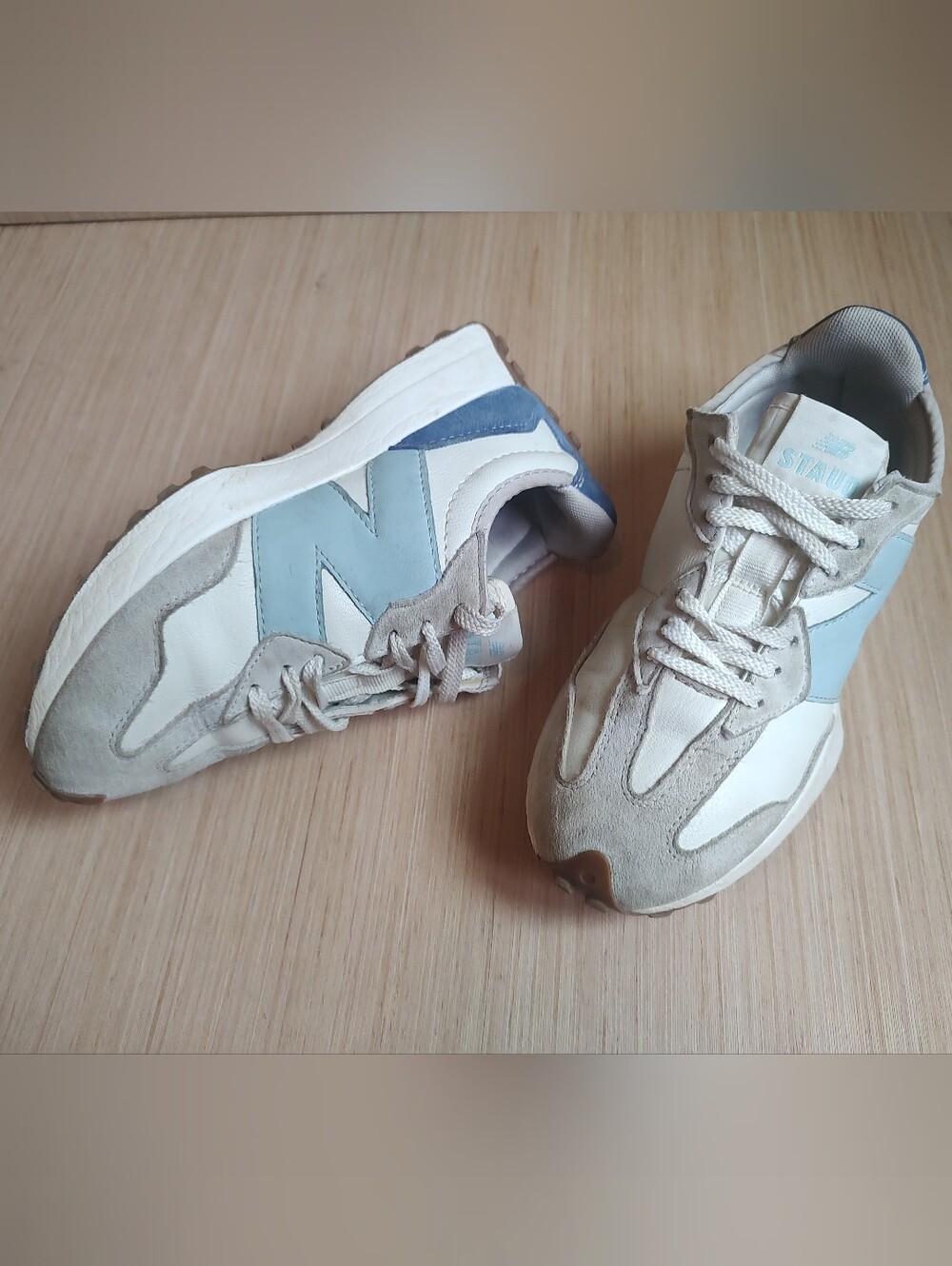 New Balance Staud 327 Sea Salt Lace Up Sneakers Low White Suede Leather Men 4.5